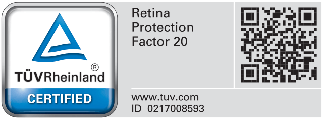 TÜV Rheinland Retina Protection Factor 20 Certified 